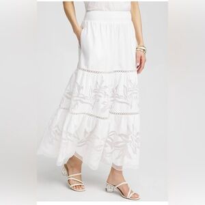 Elegant White Lace Maxi Skirt poplin pull on‎ Chico’s size 12